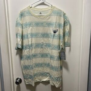 Disney Cream and Light Blue Striped Short Sleeve Tee